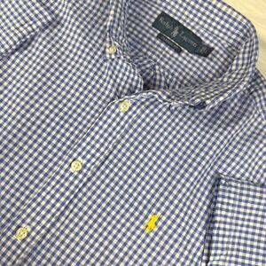 Ralph Lauren Gingham Shirt Mens L Blue White Short Sleeve Classic Fit EUC